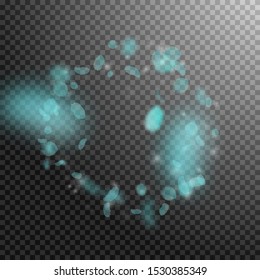 Turquoise flower petals falling down. Mesmeric romantic flowers frame. Flying petal on transparent square background. Love, romance concept. Bewitching wedding invitation.