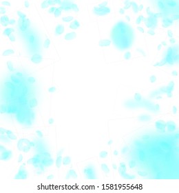 Turquoise flower petals falling down. Valuable romantic flowers vignette. Flying petal on white square background. Love, romance concept. Cute wedding invitation.