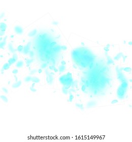 Turquoise flower petals falling down. Marvelous romantic flowers falling rain. Flying petal on white square background. Love, romance concept. Awesome wedding invitation.