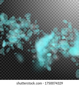 Turquoise flower petals falling down. Energetic romantic flowers falling rain. Flying petal on transparent square background. Love, romance concept. Awesome wedding invitation.