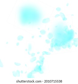 Turquoise flower petals falling down. Bewitching romantic flowers corner. Flying petal on white square background. Love, romance concept. Alluring wedding invitation.