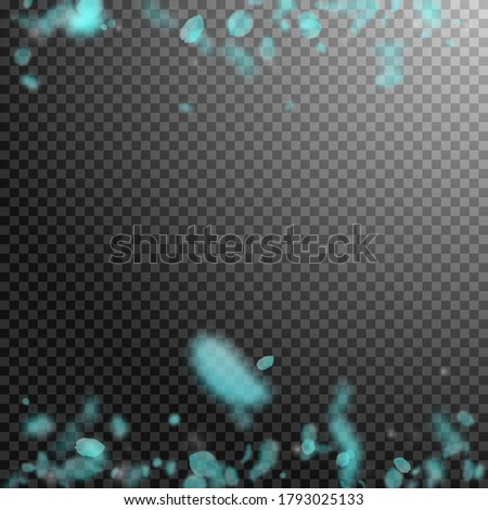 Turquoise flower petals falling down. Exotic romantic flowers borders. Flying petal on transparent square background. Love, romance concept. Actual wedding invitation.