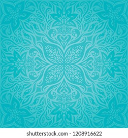 Turquoise Flowers, decorative ornate holiday vector vintage background floral mandala design
