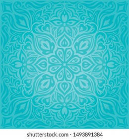 Turquoise Flowers, decorative ornate holiday vector vintage background floral mandala design