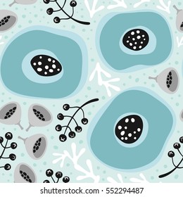 turquoise flowers on mint background messy botanical vector seamless floral pattern 