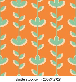 Turquoise flowers on a orange background. Seamless vector pattern. Suitable for printing on fabric, wrapping paper, wallpaper