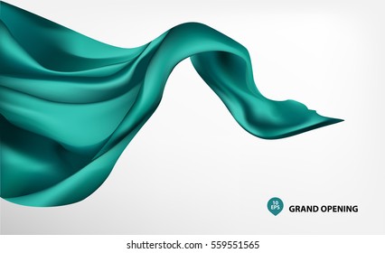 Turquoise flying silk fabric on white background for grand opening ceremony