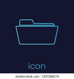 Turquoise Folder line icon isolated on blue background. Vector Illustration