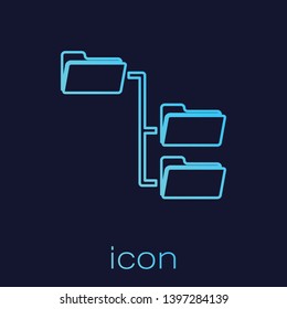 Turquoise Folder tree line icon isolated on blue background. Computer network file folder organization structure flowchart. Vector Illustration