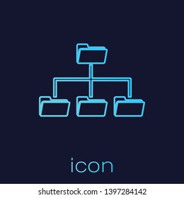 Turquoise Folder tree line icon isolated on blue background. Computer network file folder organization structure flowchart. Vector Illustration