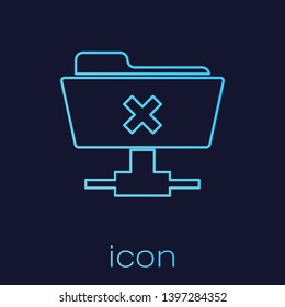 Turquoise FTP cancel operation line icon isolated on blue background. Concept of software update, transfer protocol, router, teamwork tool management, copy process. Vector Illustration