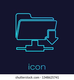Turquoise FTP folder download line icon isolated on blue background. Concept of software update, transfer protocol, router, teamwork tool management, copy process. Vector Illustration