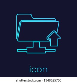 Turquoise FTP folder upload line icon isolated on blue background. Concept of software update, transfer protocol, router, teamwork tool management, copy process. Vector Illustration
