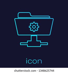 Turquoise FTP settings folder line icon isolated on blue background. Concept of software update, transfer protocol, router, teamwork tool management, copy process. Vector Illustration
