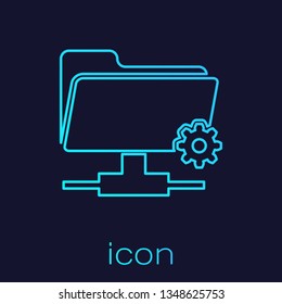 Turquoise FTP settings folder line icon isolated on blue background. Concept of software update, transfer protocol, router, teamwork tool management, copy process. Vector Illustration