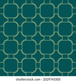 Turquoise geometric pattern of yellow lines and squares with rounded corners. Decorative vector screensaver. Retro background.