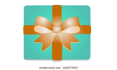 caja de regalo turquesa con arco dorado y cinta