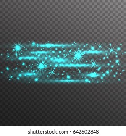 Turquoise  glitter sparkles on transparent background. Vector golden dust texture. Twinkling confetti, shimmering star lights. Vector illustration.