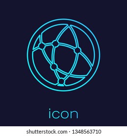Turquoise Global technology or social network line icon isolated on blue background. Vector Illustration