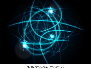 Turquoise glowing traces abstract background. Vector design illustration cyan neon effect