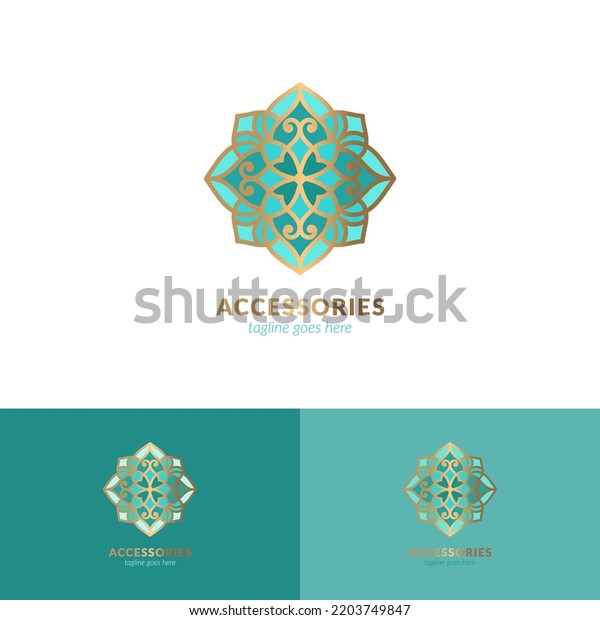 Turquoise and\
gold logo. Can be used for jewelry, beauty and fashion industry.\
Great for emblem, monogram, invitation, flyer, menu, brochure,\
background, or any desired\
idea.