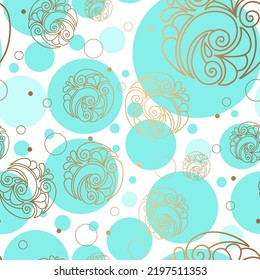 Turquoise and gold seamless pattern. Abstract vector ornament template. Paisley elements. Great for fabric, invitation, background, wallpaper, decoration, packaging or any desired idea.
