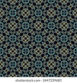 Turquoise golden laced mosaic  pattern on dark  background