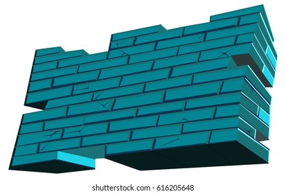 turquoise graffiti wall at an angle and cracked
