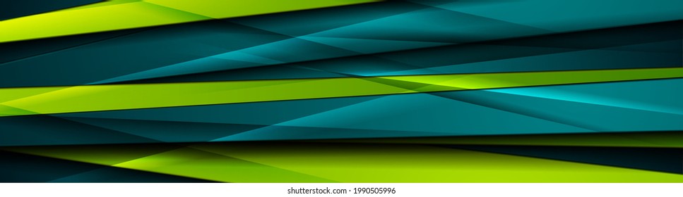 Turquoise and green abstract glossy stripes corporate background. Vector banner design