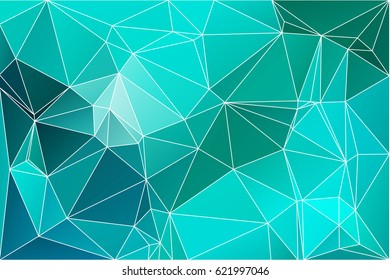  Turquoise green abstract low poly geometric background with white triangle mesh.