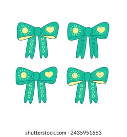turquoise Green bow cute with sun and heart.