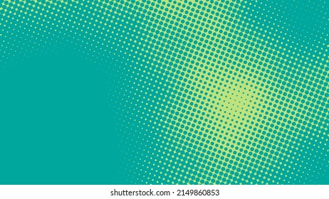 Turquoise Green Dotted Retro Pop Art Background In Comic Book Style. Funny Superhero Backdrop Mockup With Dotted Design, Vector Illustration Eps10