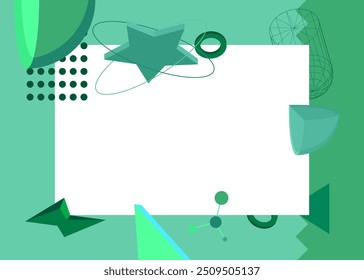 Turquoise and green geometrical graphic retro theme background with place for text. Minimal geometric elements frame. Vintage abstract shapes vector illustration for advertising.