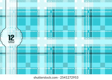 Patrón de cuadros verde turquesa, Fondo de patrón de tela a rayas de rejilla de franela sin costuras, ilustración de Vector