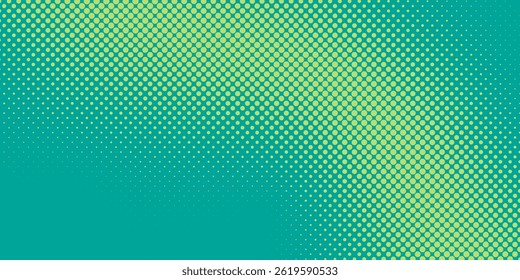 Turquoise green pop art comics book background with dotted halftone design. Retro superhero backdrop