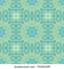 Turquoise - green seamless ornamental vector  pattern