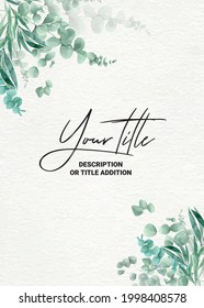 turquoise and green sprigs of eucalyptus. romantic gift template green leaves on watercolor white background. pastel congratulation wedding invitation card vector flyer