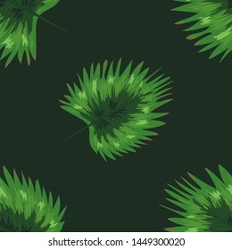 turquoise and green tropical leaves. Seamless graphic design with amazing palms. Fashion, interior, wrapping, packaging suitable. Realistic palm leaves.