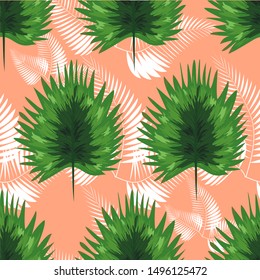turquoise and green tropical leaves. Seamless graphic design with amazing palms. Fashion, interior, wrapping, packaging suitable.