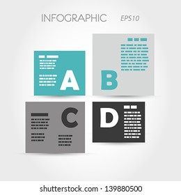 turquoise and grey infographic squares with letters. infographic concept.
