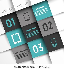 turquoise and grey infographic squares with mobile icons. infographic concept.