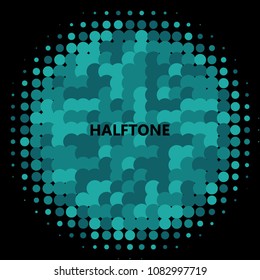 Turquoise halftone circles, dots pattern, vector, grunge. Comic texture background. Monochrome half-tone. Circle halftone Dots, color and black geometric gradient for pop art designs.