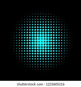 Turquoise halftone circles, dots pattern, vector, grunge. Comic texture background. Monochrome half-tone. Circle halftone Dots, Black and color geometric gradient for pop art designs.