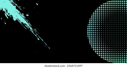 Turquoise halftone circles, dots pattern, vector, grunge. Comic texture background. Monochrome half-tone. Circle halftone Dots, Black and color geometric
