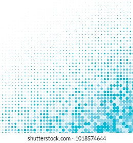 Turquoise halftone dots. Colorful geometric gradient for pop art designs. Geometric vintage monochrome fade wallpaper. Pop art print. Dotted geometric retro pattern. Comic halftone background.