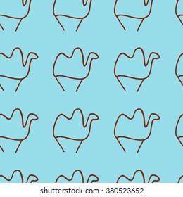 Turquoise hand drawn seamless pattern with camels. Decorative vector ornamental background. Can be used for textile design, bag template, packaging.