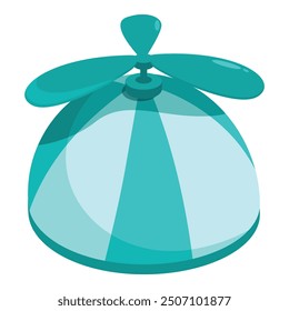 Turquoise headwear with rotating propeller, isolated on white background