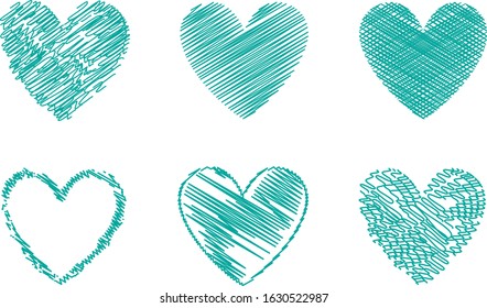 Turquoise heart vector. Hand drawn love icon isolated. Collection of heart icon hand drawn vector for love logo, heart symbol, doodle icon,greeting card and Valentine's day.Painted grunge vector shape