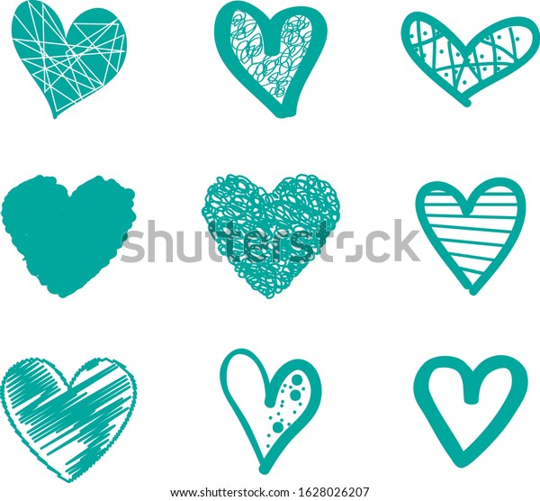 Turquoise Heart Vector Hand Drawn Love Stock Vector (Royalty Free