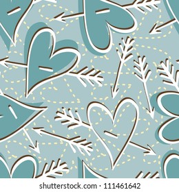 turquoise hearts with arrows  seamless pattern 